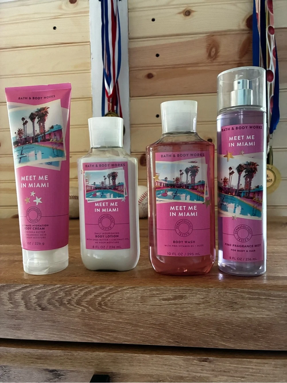 Bath & Body Works Meet Me in Miami Pink Body Care Set 4 Pc